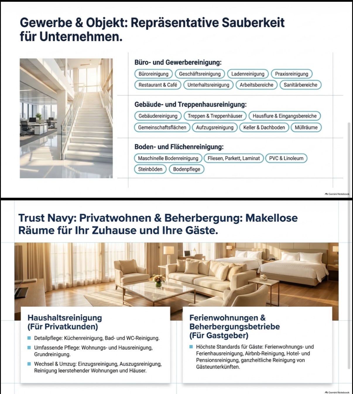 Reinigungsleistungen für Unternehmen, Privathaushalte und Beherbergungsbetriebe